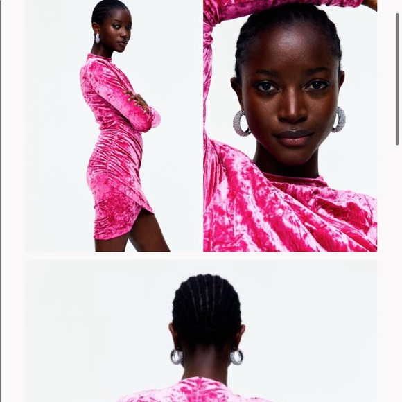 H&M Studio Velvet Pink Long Sleeve Dress Draped Velour - Picture 8 of 9